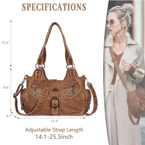 Image of Angel Kiss Hobo Bags for Women Vegan Leather Shoulder Purses and Handbags Ladies Roomy Tote Bags Purse with Crossbody Strap