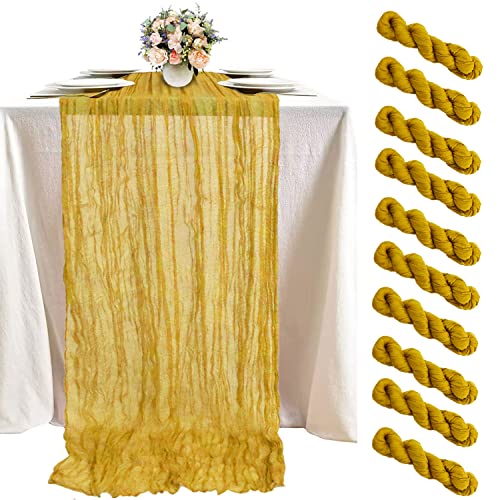 Fuhsy 10 Pack 10Ft Cheesecloth Table Runner Gold Gauze Fabric 35X120 Inches Farmhouse Linen Table Runner Cheese Cloths Runners For Tables Romantic Rustic Gazue Cheese Cloth Boho Decor For Wedding #TOP16