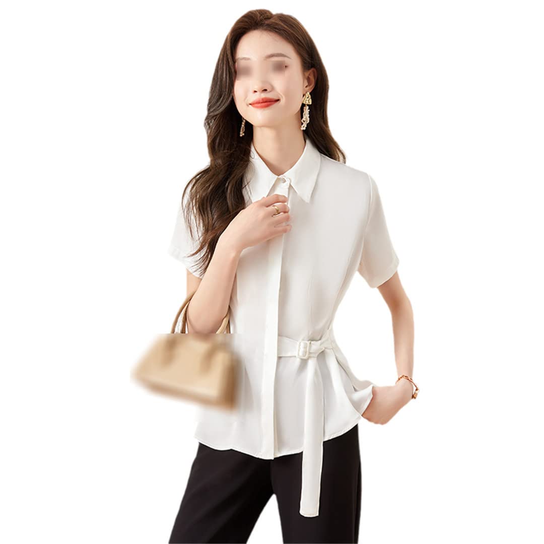 Camicia in chiffon nero da donna estiva professionale slim bluse bianche ufficio signore top da lavoro