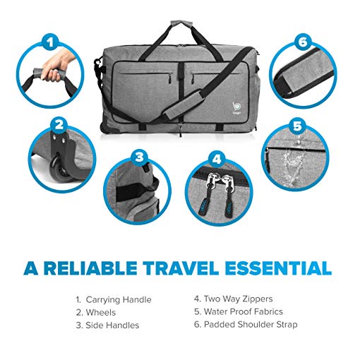 Wheeled Duffle Bag Luggage - 100L Large Rolling Duffel Bag 30 inch Folding Duffle Bag For Travel - Packable Duffle Bag With Rollers (Snow Gray)