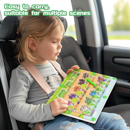 WOODENFUN Magnetic Color & Number Maze, Montessori Wooden Color Matching Learning Counting Puzzle Board, Toddler Fine Motor Skills Toys for Boys Girls 3 4 5 Years Old- Car - Thumbnail 5