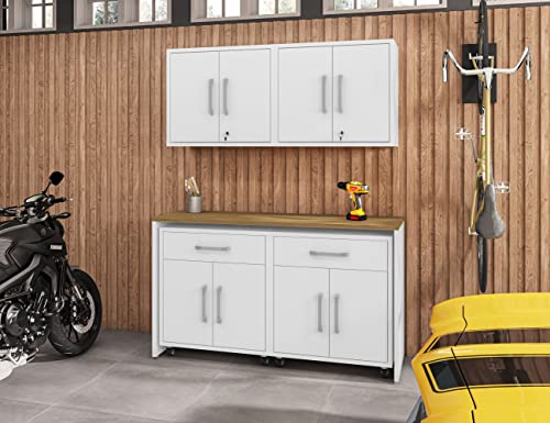 Image of Manhattan Comfort Eiffel Garage Cabinets and Storage System, Set of 5, White