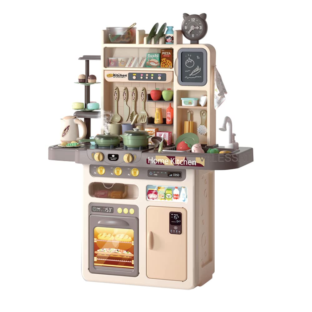 Photo 1 of Big Modern Kitchen Set for Kids 87 pcs Pretend Play Cook with Sink, Light, Sound, Cutting Food, steam and Water Features, by VALESSATI