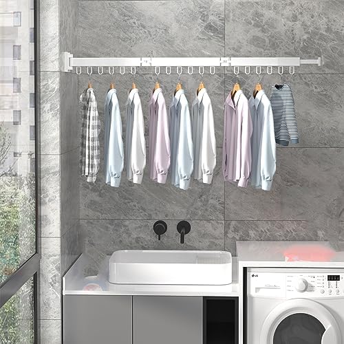 Wall Mounted Foldable Clothes Drying Rack, Aluminum Alloy Laundry Organizer for Indoor/Outdoor Use, Space-Saving Clothes Storage Stand (Black 94cm/37in, White 128cm/50in)