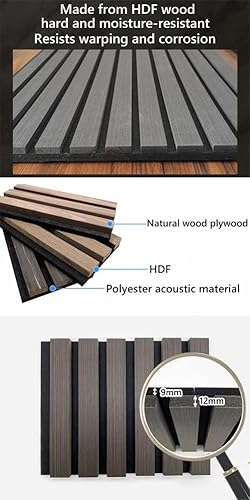 Miniatura 3 de Paneles acústicos de pared acústicos, paneles grandes insonorizados, panel de absorción de sonido acanalado 3D con acabado de madera, tratamiento