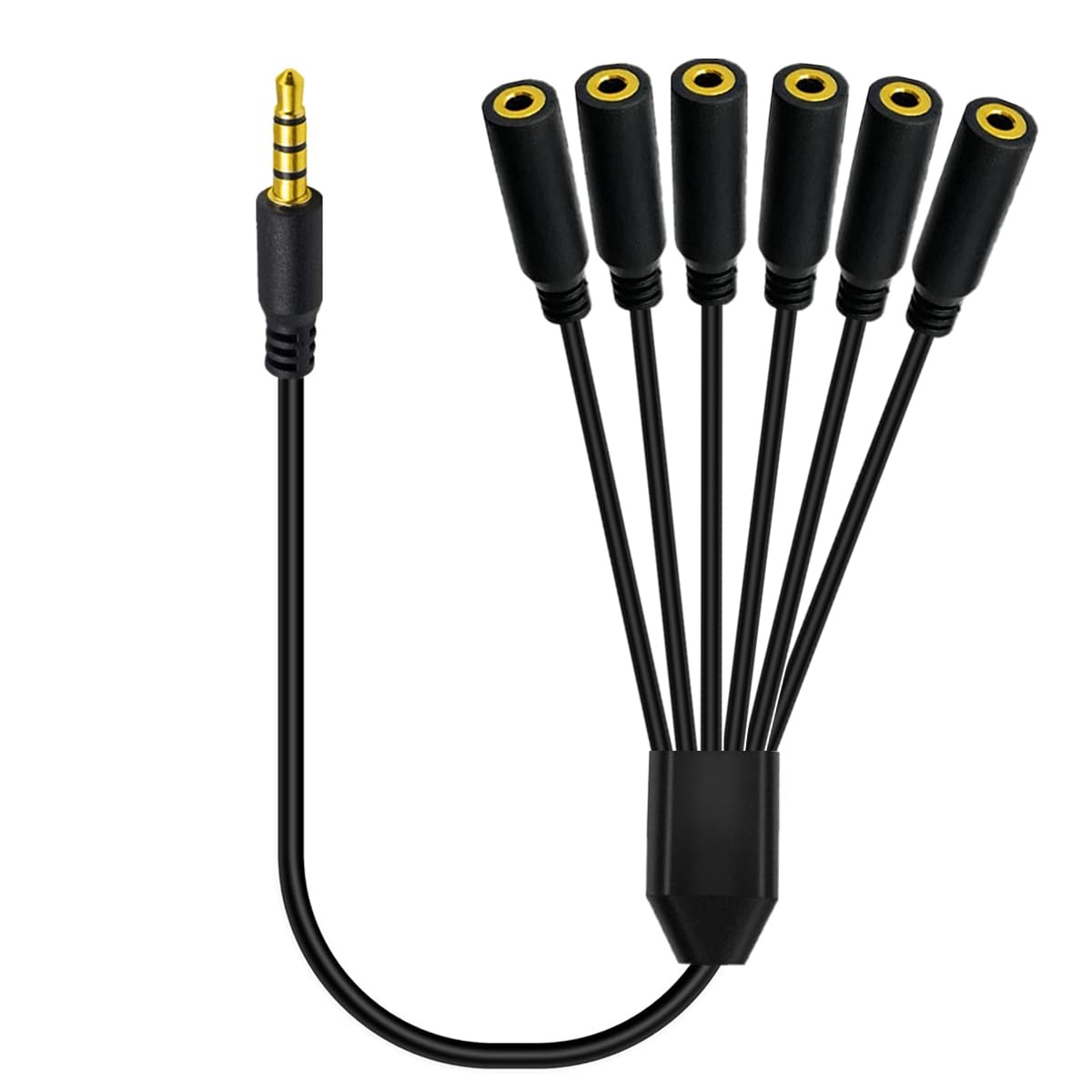 3,5 mm Kopfhörer-Y-Splitter-Audiokabel, 4-polig, 1 auf 6-Wege, 3,5 mm TRRS AUX-Stereo-Klinkenstecker, 1 Stecker auf 6 Buchsen, Adapterkabel für Kopfhörer, Headset, Laptop, Telefon (50 cm) (6