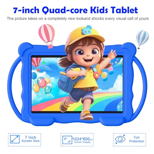 Image of Kids Tablet 7 Inch for Kids, 32GB ROM Toddler Learning Tray with Protective Case, Pre-Installed Educational Apps, Parental Control, Gift for Boys and Girls (Blue)