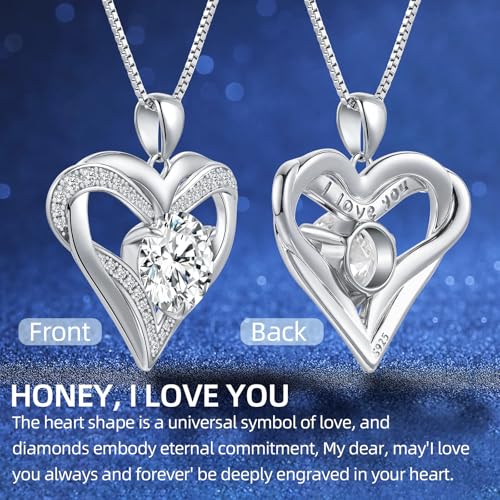 Moissanite Heart Pendant Necklaces for Women, 1-3 Carat Moissanite 925 Sterling Silver Necklace,Engraved 'I LOVE YOU' Gift for Wife Mom ,Ideal Anniversary Birthday Christmas Valentine Engagements Mothers Day Jewelry Gifts for Mom Wife Girlfriend Daughter Her4