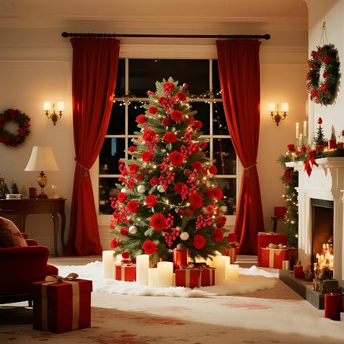 Arrowbash 60 Pcs Velvet Rose Artificial Berry Stems Bulk Red Artificial Flowers Fake Roses Florals for Christmas Tree Valentine's DIY Crafts Wedding Bouquet Holiday Party Table Centerpiece Home Decor by Arrowbash - Image 7