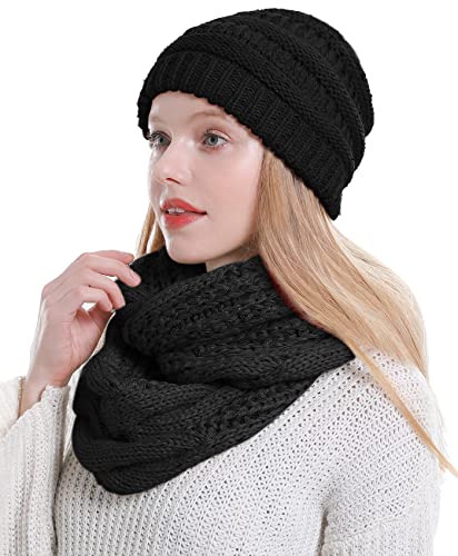 Double Couple Womens Scarf Beanie Hat Set Thick Winter Infinity Scarf Knit Scarfs for Women