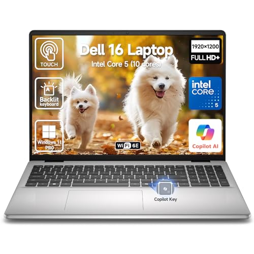 Image of Dell 16 Laptop 16.0-inch FHD+ (1920x1200) Touchscreen Display Intel Core 5(10-Cores, Beat i7-1355U), 16GB DDR5 RAM, 512GB SSD, Windows 11 Pro, Backlit Keyboard, Wi-Fi 6, Copilot Key - Platinum Silver
