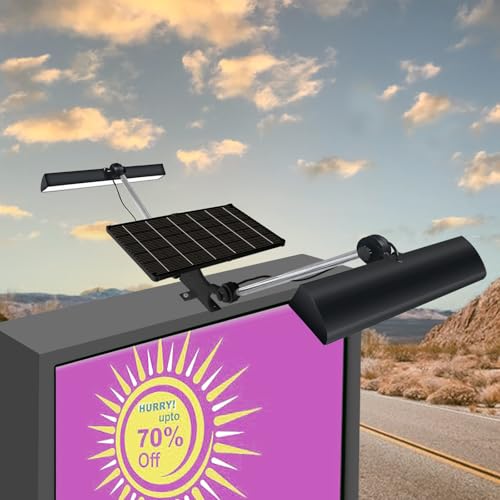 Image of Solar Sign Lights Outdoor, Billboard Light 420 LED 2600 lumen, Sign Light 12000 mAh, Waterproof Commercial Lighting for Real Estate Signs, Business, Advertisement, High Way, Black