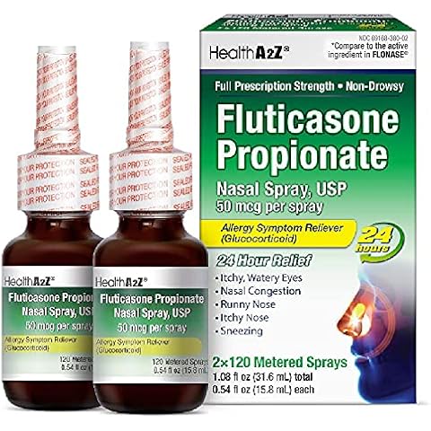 HealthA2Z® Fluticasone Propionate Nasal Sprays | Allery Relief Spray | Runny Nose | Nasal Congestion | Sneezing | Itchy Watery Eyes | 24 Hour Allergy Relief | (2 Packs) Cover