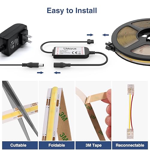 Image of COB LED Strip Light White Dimmable 16.4FT 24V 2700K-6500K, COB Light Strip Tape with RF Remote 3200 LEDs CRI93+ for Kitchen Under Cabinet Bedroom Mirror Indoor Home Daylight Warm White