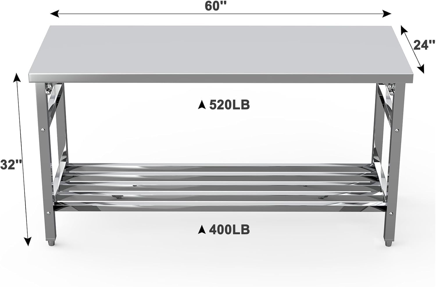 60x24 inch Stainless Steel Work Table, NSF Commercial Folding Table with Adjustable Undershelf, Heavy Duty Stainless Steel Prep Work Table for Restaurant, Kitchen