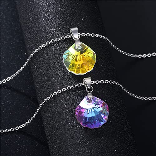 2Pcs Colorful Crystal Butterfly Star Shell Heart Shape Pendant Necklace Stainless Purple & Yellow Shining Rhinestone Jewelry For Women Girls Gifts-Heart #TOP2