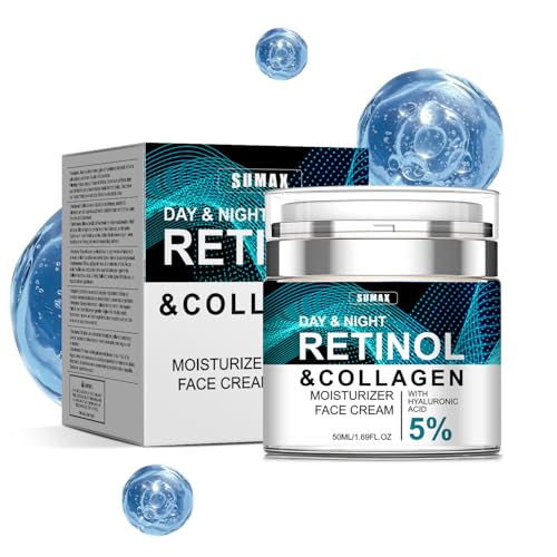 Collagen, Retinol & Hyaluronic Acid Cream - Anti-Aging Face Moisturizer for Face, Firming Skin Care for Neck Décolleté, Daily Moisturizer Cream Day & Night - 1.7 fl.oz