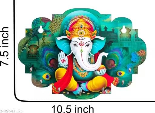 Image of Vintage Collection Wooden Key Holder for Wall, Wall Mounted Key Stand with Hooks, Hanging Rack for Living Room, Office and Door (Ganesh Ji 2)