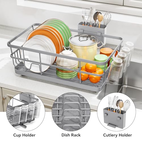 TOOLF Dish Drying Rack, Dish Racks for Kitchen Counter, Stainless Steel Sink Organization and Storage Essentials with Cutlery Holder, Dish Drainer, Home and Appartment Decor, 12.4''W x 16.5''L, Gray by TOOLF - Image 5