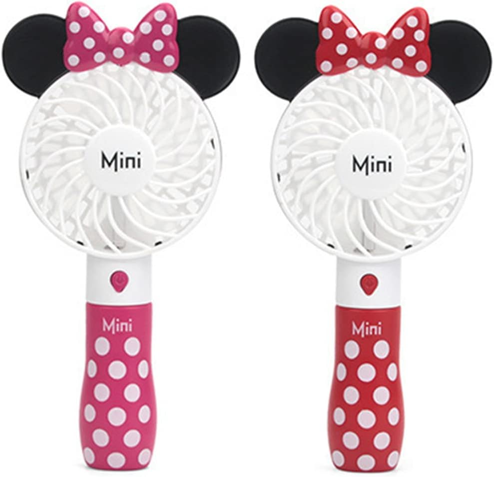 Cute Personal Mini Fan, Handheld & Portable USB Rechargeable 1 Speed USB Fans with Colorful LED Light Adjustable, for Indoor Or Outdoor Activities, Cute Mouse (Pink+Rose)