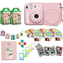 Fujifilm Instax Mini 12 Instant Camera + Pro Design Accessory Bundle with Protective Case، Magnetic Frames، Album، Frames Design Kit 40 Sheets Blossom Pink