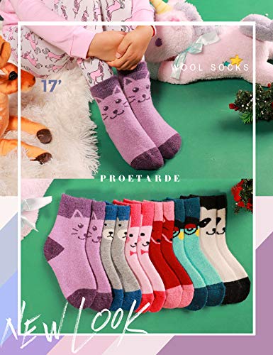 Image of ProEtrade Wool Socks for Kids Toddlers Boys Girls Thick Warm Winter Hiking Heavy Thermal Cozy Crew Boot Gift Socks 6 Pack