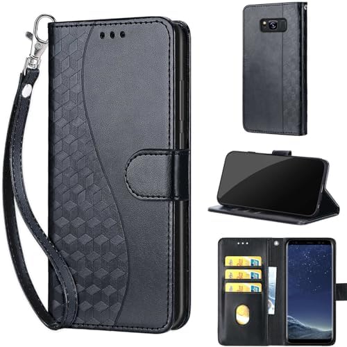 Phone Case for Samsung Galaxy S8 Case, with Card Slots Kickstand Magnetic Closure Premium PU Leather Wallet Flip Case compatible Samsung Galaxy S8 Cube-Rose Gold