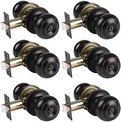 Gobrico 6 Pack Keyless Privacy Handles Flat Ball Door Knobs in Oil Rubbed Bronze Interior, Door Locksets for Bed/Bathroom