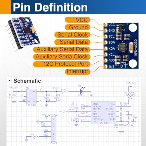 image for Fasvicna 6PCS MPU-6050 IMU Sensor Module, 6-Axis Accelerometer and Gyr