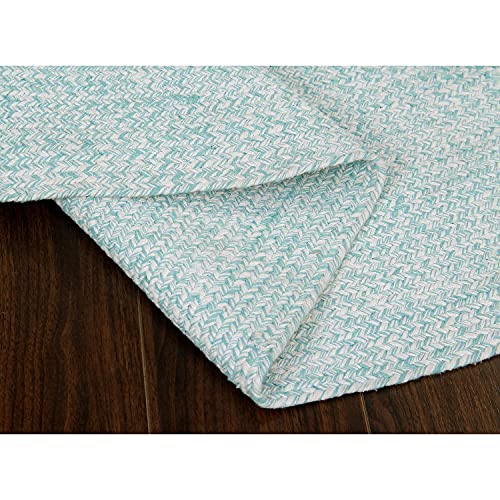 Super Area Rugs Farmhouse Braided Rug Cotton Kitchen Reversible Carpet Turquoise & White, 2' X 3' Oval #TOP9