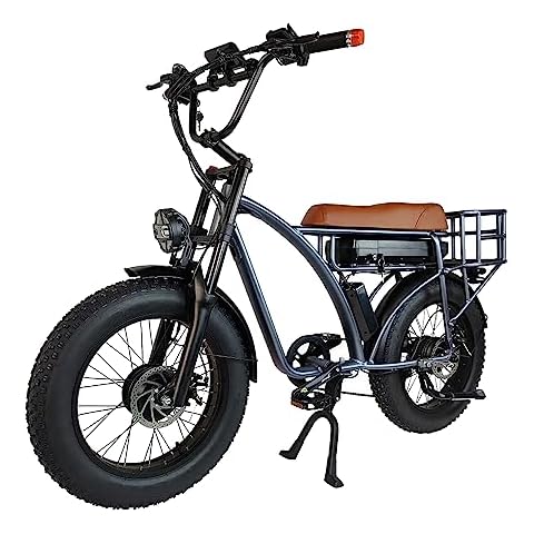 Geartist (US in Stock) Smlro E5 Plus Electric Retro Cargo Bicycle 2000W Dual Motor 35MPH Motorcycle Ebike 48V 18Ah Mountain City Road Snow 20" Fat Tire 7 Speed E Bike MTB (Grey + Brown Saddle) Cover