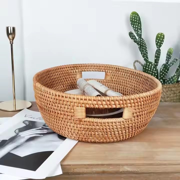 14.96 * 12.6 * 4.7 Inch Hand-woven Storage Basket Rattan Storage Tray Baskets Bread Fruit Food Breakfast Display Box Handicrafts Home Decoration