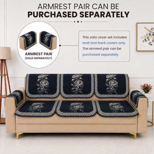 Image of Homerz 'Brooklyn Series' Premium Sofa Cover | Quilted Floral Design | Non-Slip Washable Sofa Protector | Soft Anti Slip Fabric (Ny Grey, 7 (3+2+2) Seater, Seat Cover with Backrest)