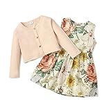 PATPAT Long Sleeve Toddler Dress Toddler Girl Floral Print Sleeveless Dress and Cardigan Set 2 Piece