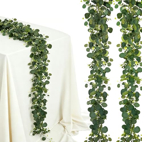 YelaJoy Artificial Eucalyptus Garland (2 Pack 6FT) - Green Flower Garland Deco Lush Faux Greenery Vines for Wedding Table Runner Mantle Decor Bedroom Centerpieces & Backdrop