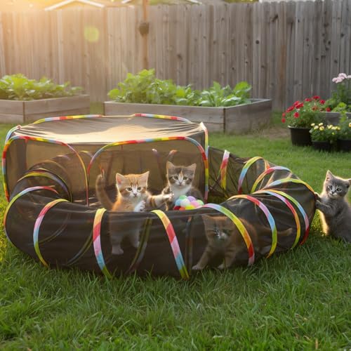 Naielfopet Outdoor Cat Enclosure, Portable Cat Tents for Outside with Storage Bag, Outside Cat Playpen Pet Enclosure with Toy Ball, Cat Tunnel Outdoor Playground for Cats & Small Animals