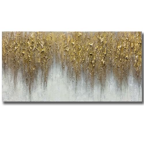 Tiancheng Art,100% Hand-Painted Oil Painting 24x48 inches Golden Wall Art Pieces Framed Canvas Paintings Contemporary Artwork for Home Decor Kitchen Office