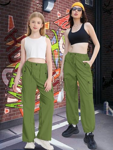 Image of Cromoncent Womens High Waist Parachute Pants Y2K Cargo Trousers with Pockets, Light Army Green, S