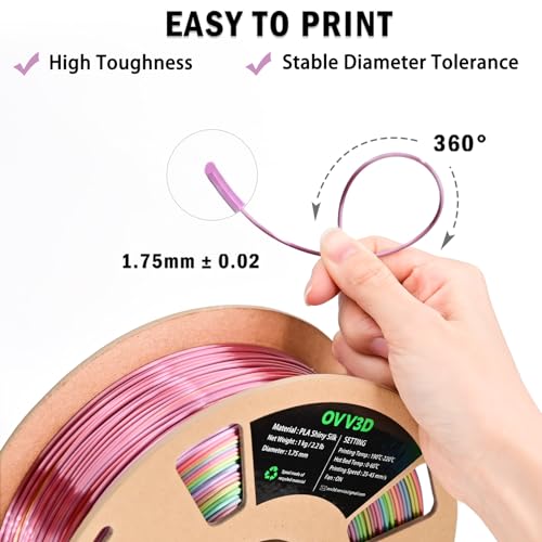 Image of OVV3D Rainbow PLA Filament 1.75mm, PLA Silk PLA 3D Printer Filament Multicolor Silk Color Change Rainbow PLA Filament with Purple Pink Yellow Green Blue, 3D Printing Filament 3D Filament, 1kg