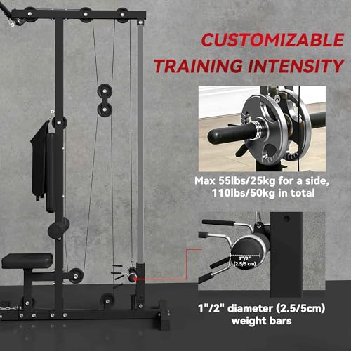SPORTNOW Lat Pull Down Machine with Adjustable Seat, High and Low Pulley Cable Machine with Flip-Up Footplate, Multi-Function Home Gym Fitness Equipment - Black - Image 4