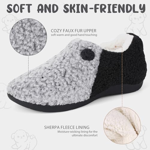 ERGOfoot Orthopedic Slippers with Arch Support for Women and Men – Fuzzy House Shoes for Plantar Fasciitis Relief, Closed Back, Soft Plush Sherpa Fleece Lining Moccasin3