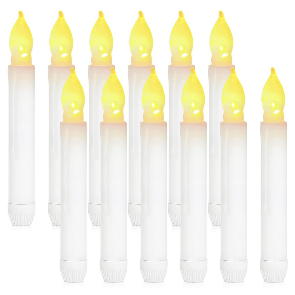 mizikuu Velas LED Sin Fuego, 12 Piezas Velas Led Largas Llama Parpadeantes Blanca Cálida Velas Artificiales Eléctricas para Halloween, San Valentín, Cumpleaños, Fiestas, Navidad, Decoración