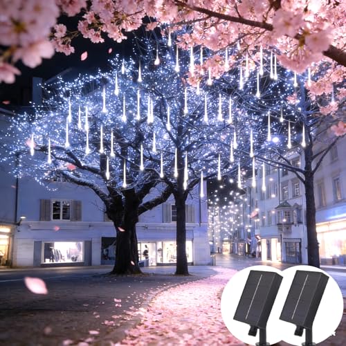 Lurinenna 2-Pack Solar Meteor Shower Icicle Lights Outdoor 20 Tubes IP65 Waterproof LED String Lights Hanging Decor for Christmas Halloween Garden Wedding Holiday Party Bush Yard Tree Decorations