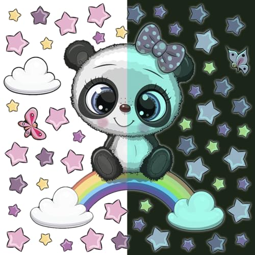Ambiance Sticker Phosphoreszierendes Wandtattoo für Kinder, fluoreszierend, Panda, auf Regenbogen – 85 x 80 cm