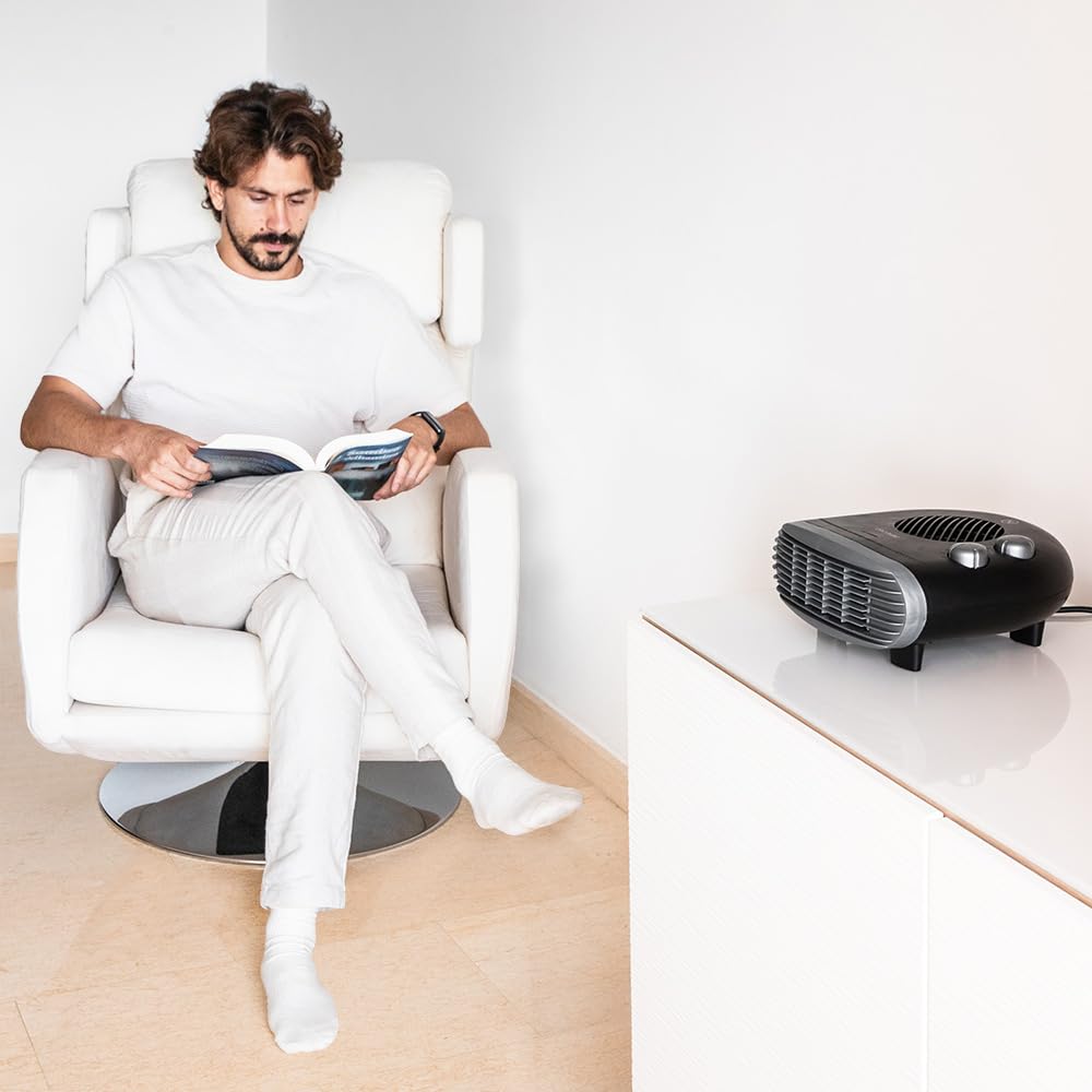 Cecotec Riscaldatore elettrico a basso consumo ReadyWarm 2000 Max Horizon Black. Termoventilatore da 2000 W, 3 modalità, termostato regolabile, uso semplice, area di copertura 20 m2, nero