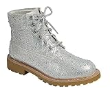 Forever Link Women's Rhinestone Lace Up Combat Ankle Boots Wonderful-8 Silver Rhine 8.5