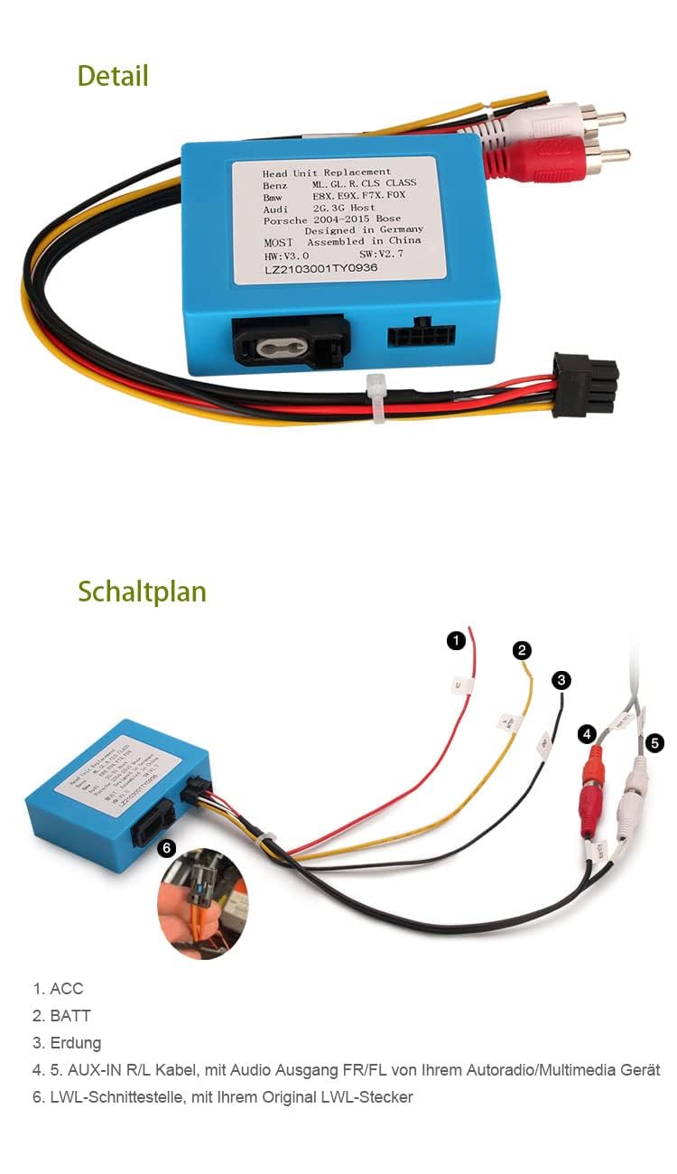 erisin PC001 Most Optical Fiber Decoder Box dekoder z włókna szklanego do Mercedes Benz ML/GL/R/CLS/E/SLK klasa W219 W211 W171 i do radia samochodowego Porsche 911 / Boxster/Cayenne