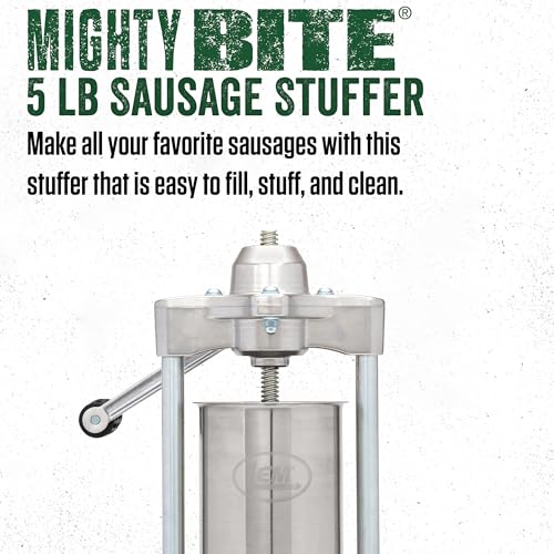 Image of LEM Products MightyBite Vertical Stainless Steel 5 Pound Capacity Sausage Stuffer with Plastic Stuffing Tubes and Natural Hog Casings (32-35mm)