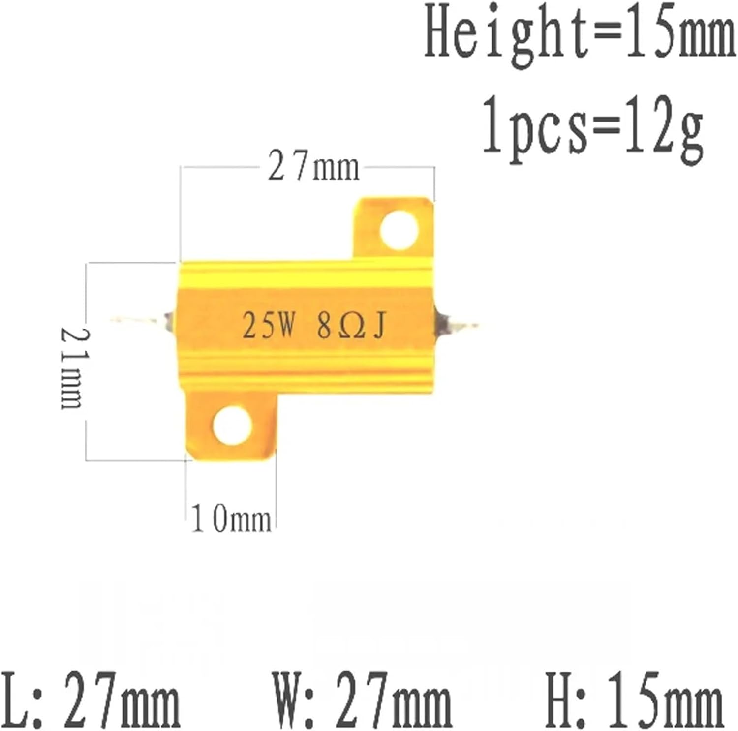 10PCS 25W RX24 Aluminum Power Metal Shell Case Wirewound Resistor 0.1~100k 1 2 3 5 6 8 10 20 50 68 100 150 200R 1K 2K 5K 10K ohm(7.5R)