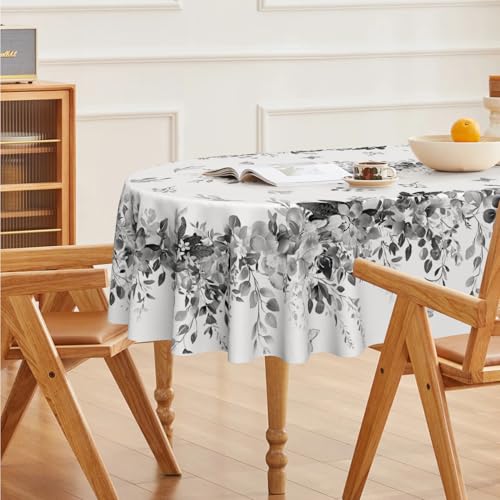 Image of Horaldaily Spring Tablecloth 60x84 Inch Oval, Eucalyptus Floral Grey Table Cover for Party Picnic Dinner Decor